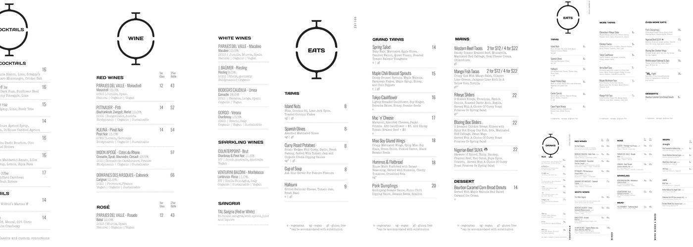 The Artist Lounge Menu