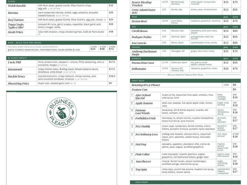 Business & Pleasure Menu