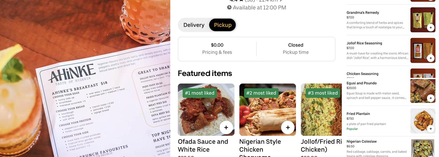 Ahinke’s Kitchen Menu