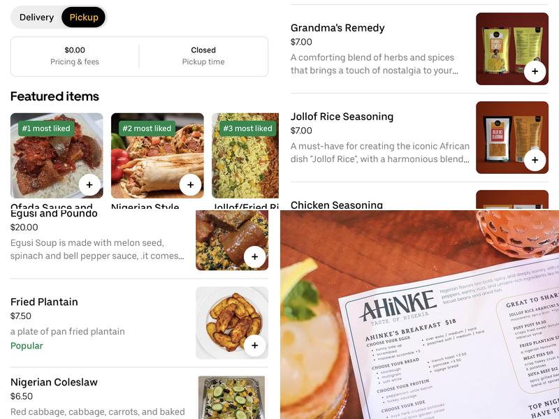 Ahinke’s Kitchen Menu
