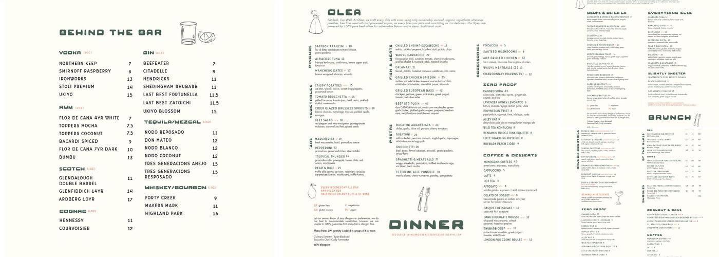Olea Restaurant Menu