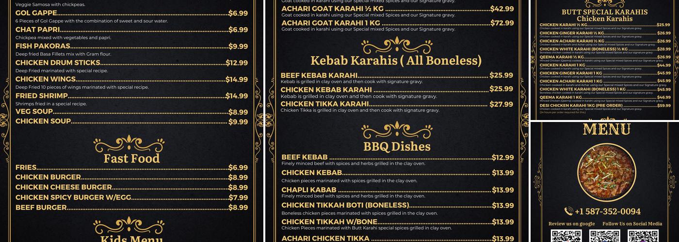 Butt Karahi Canada Menu
