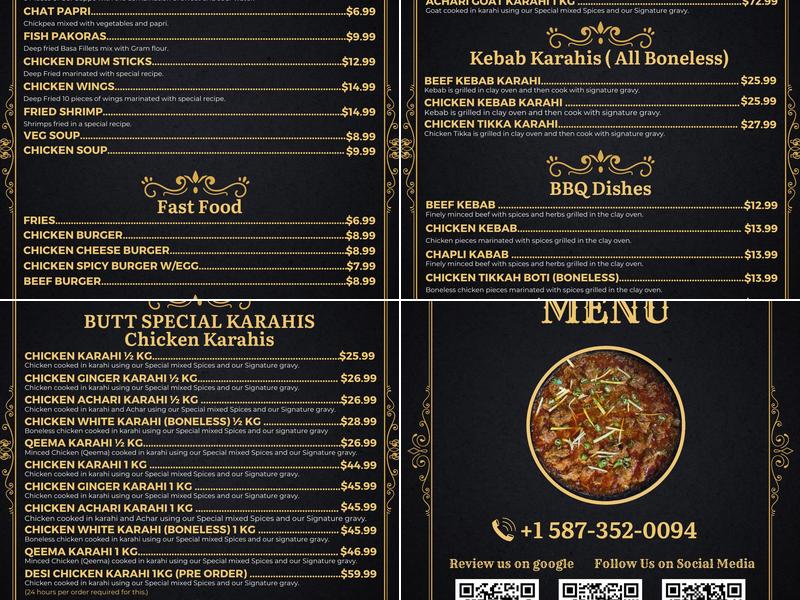 Butt Karahi Canada Menu