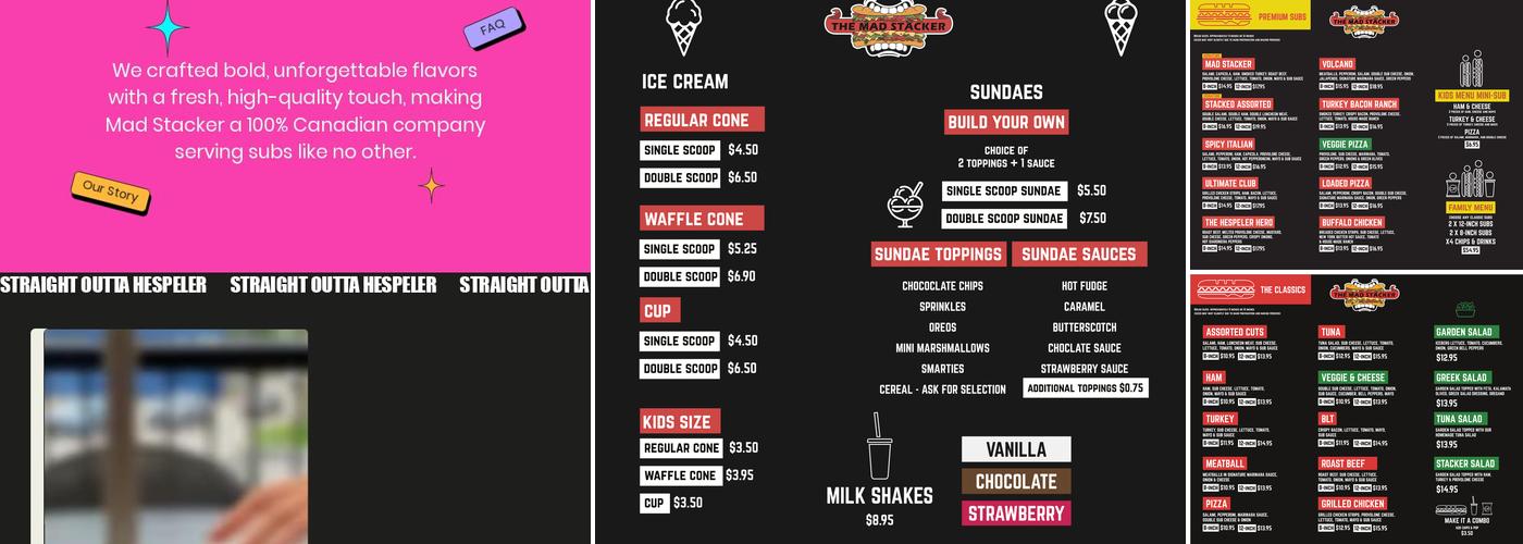 The Mad Stacker Menu