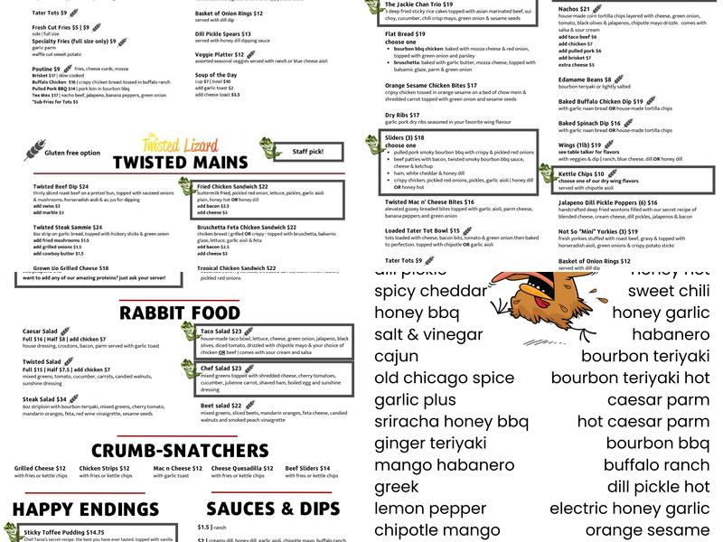 The Twisted Lizard Menu