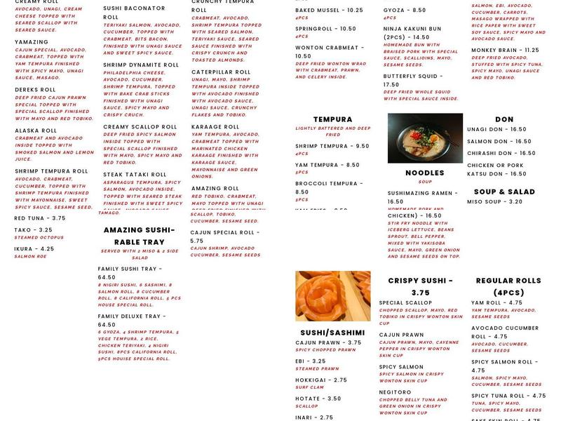 SUSHIMAZING Menu