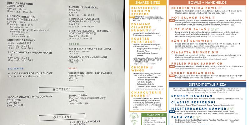 Sidekick Brewing Menu