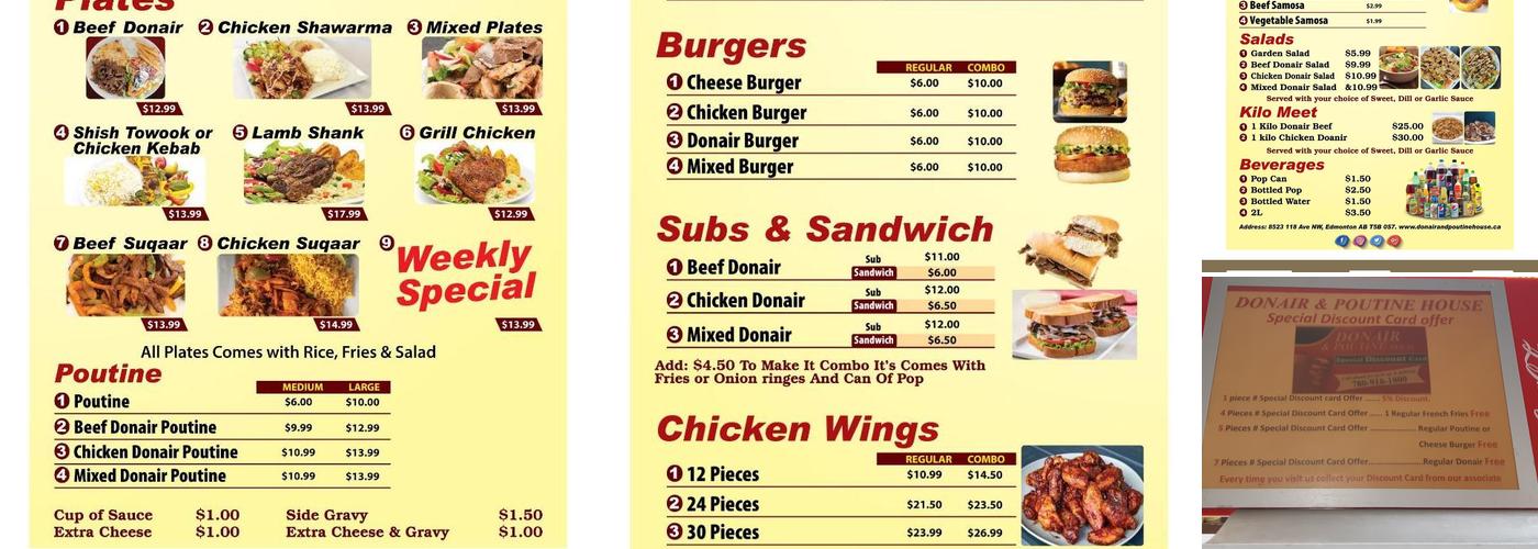 Donair and Poutine House Menu