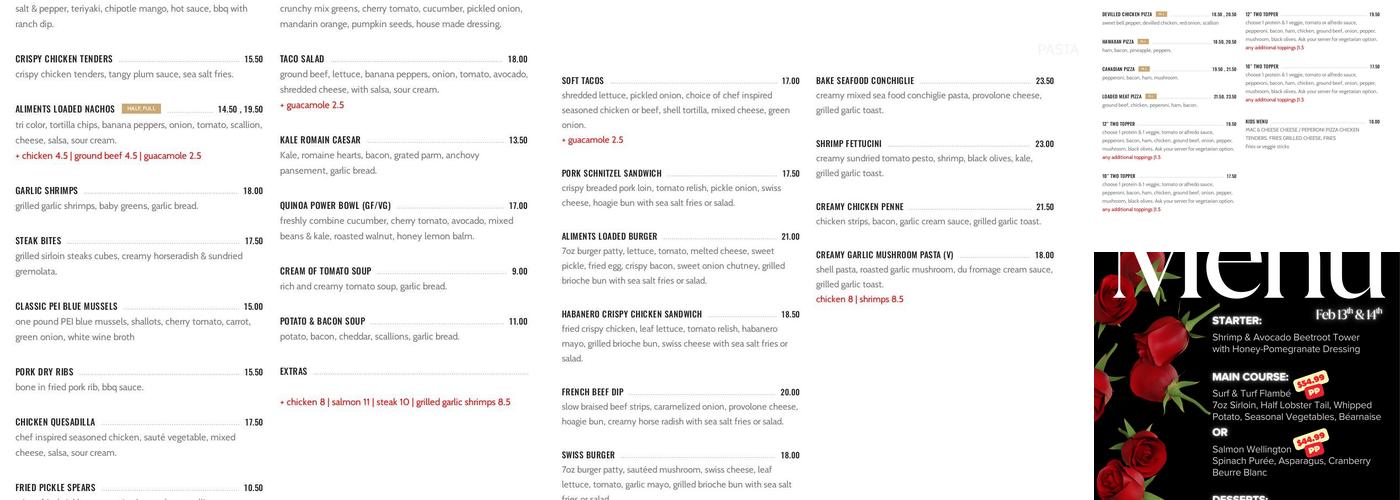 Aliments Kitchen Menu