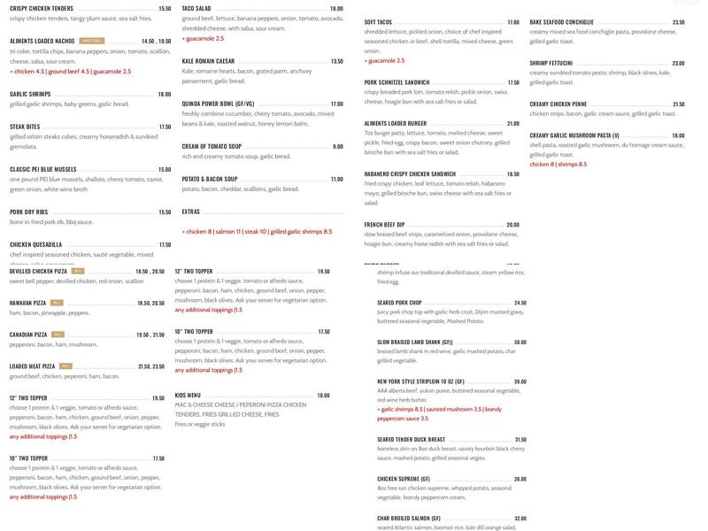 Aliments Kitchen Menu