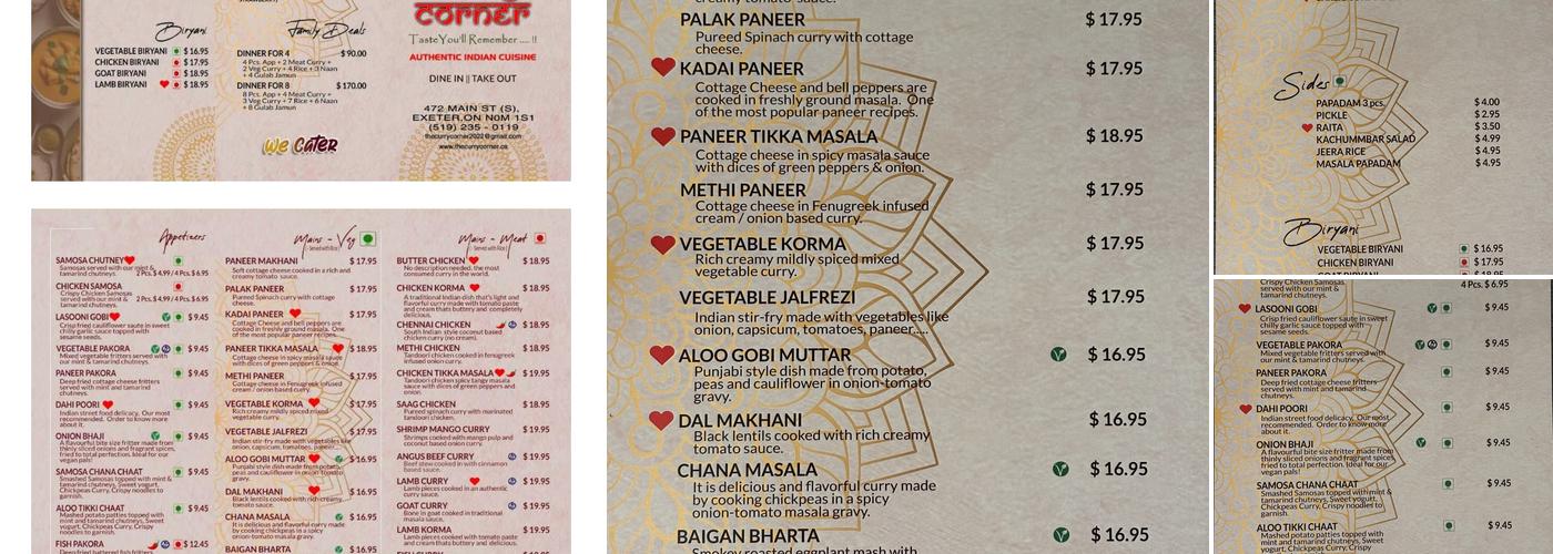 The Curry Corner Menu