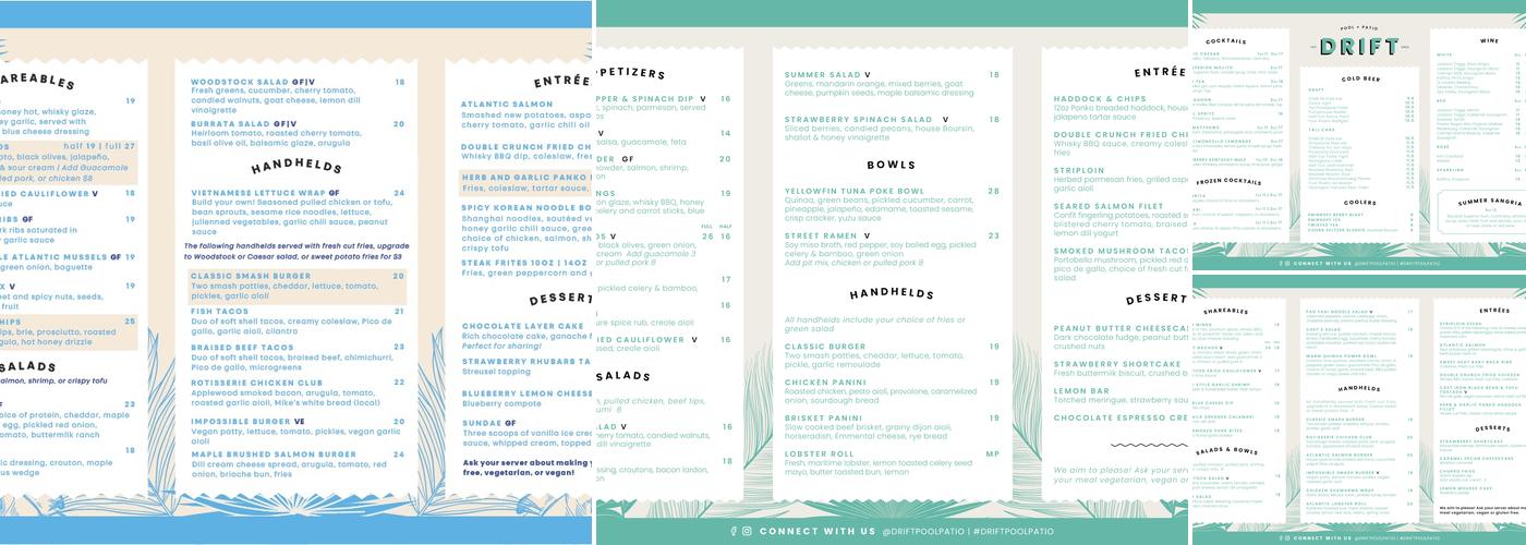 DRIFT Pool & Patio Menu
