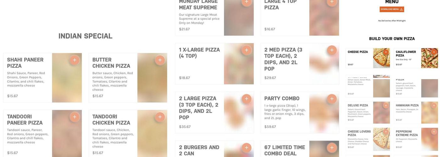 Pizza 67 Menu