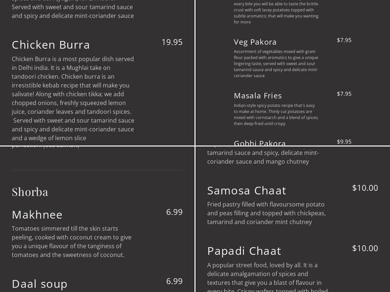 Essence Of Spice Menu