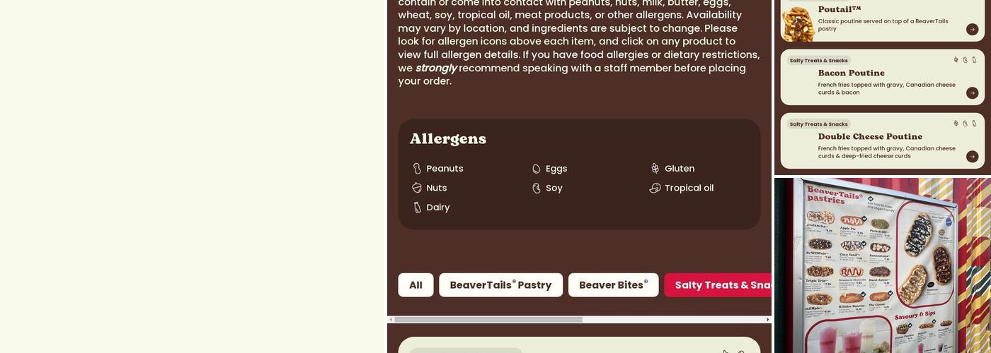BeaverTails Toronto Premium Outlets Menu