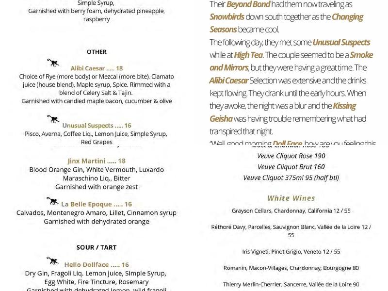 Alibi Lounge Hudson Menu