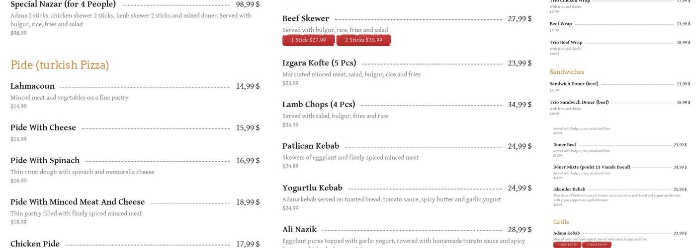 Nazar Doner Kebab - Laval Menu