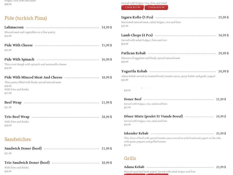 Nazar Doner Kebab - Laval Menu