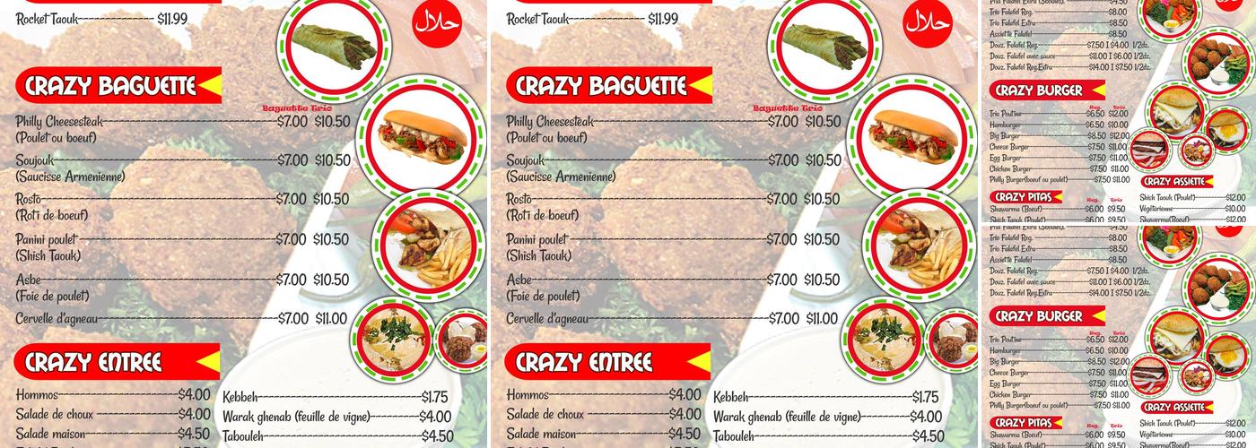 Crazy falafel laval Menu