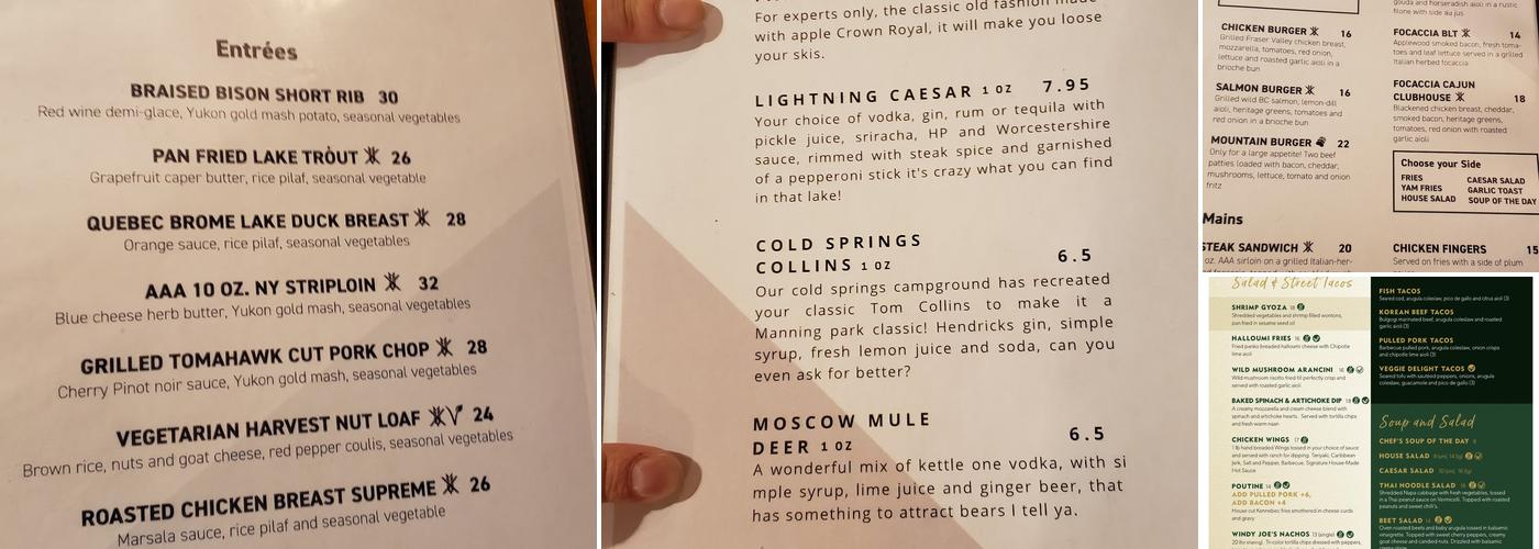 Bear's Den Pub Menu