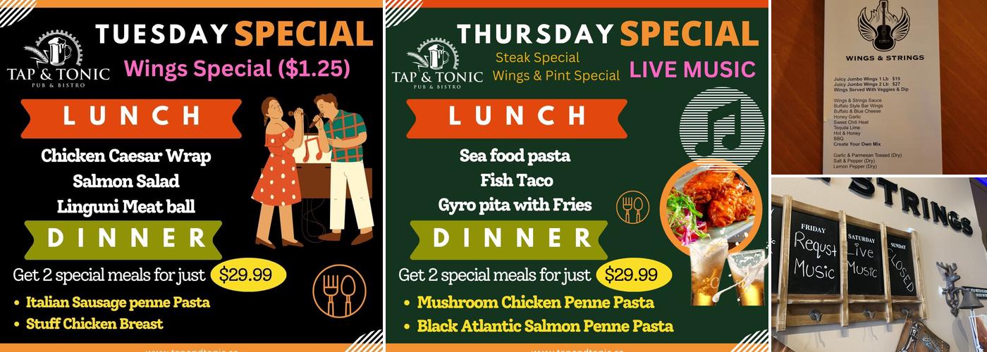 Tap & Tonic | Pub and Bistro Menu