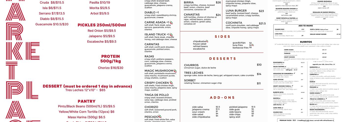 Bar Luna Menu