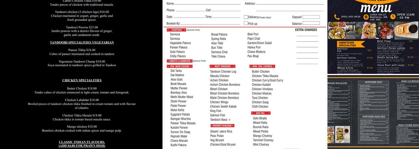 Tikka Masala Menu