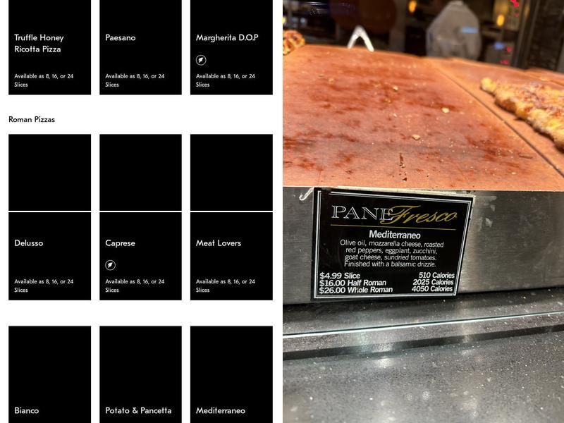 Pane Fresco at Fortinos Menu