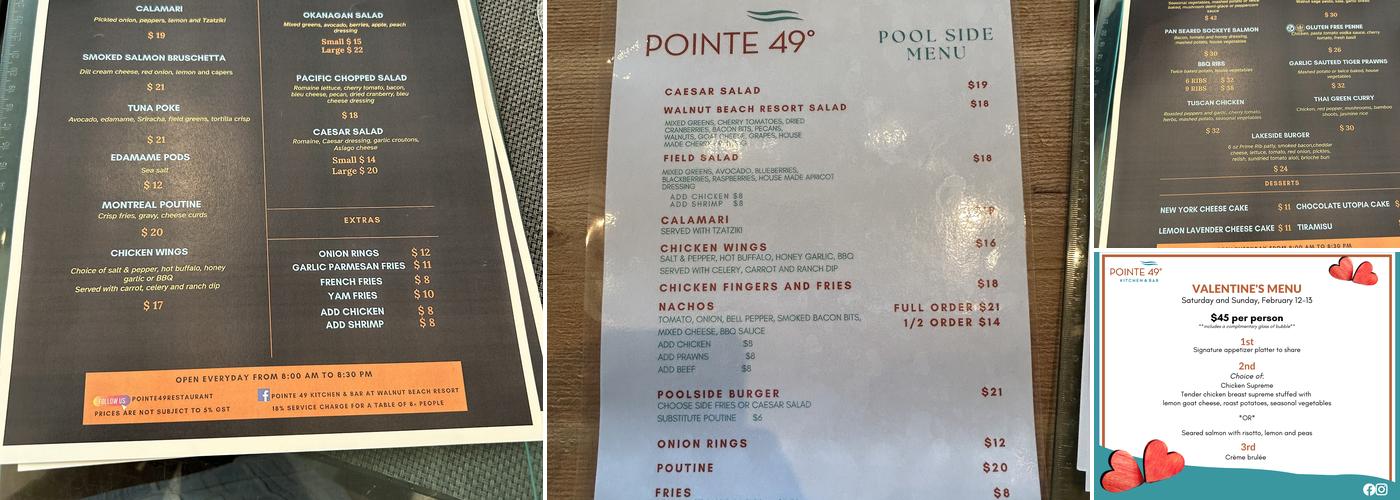 Pointe 49° Restaurant Menu