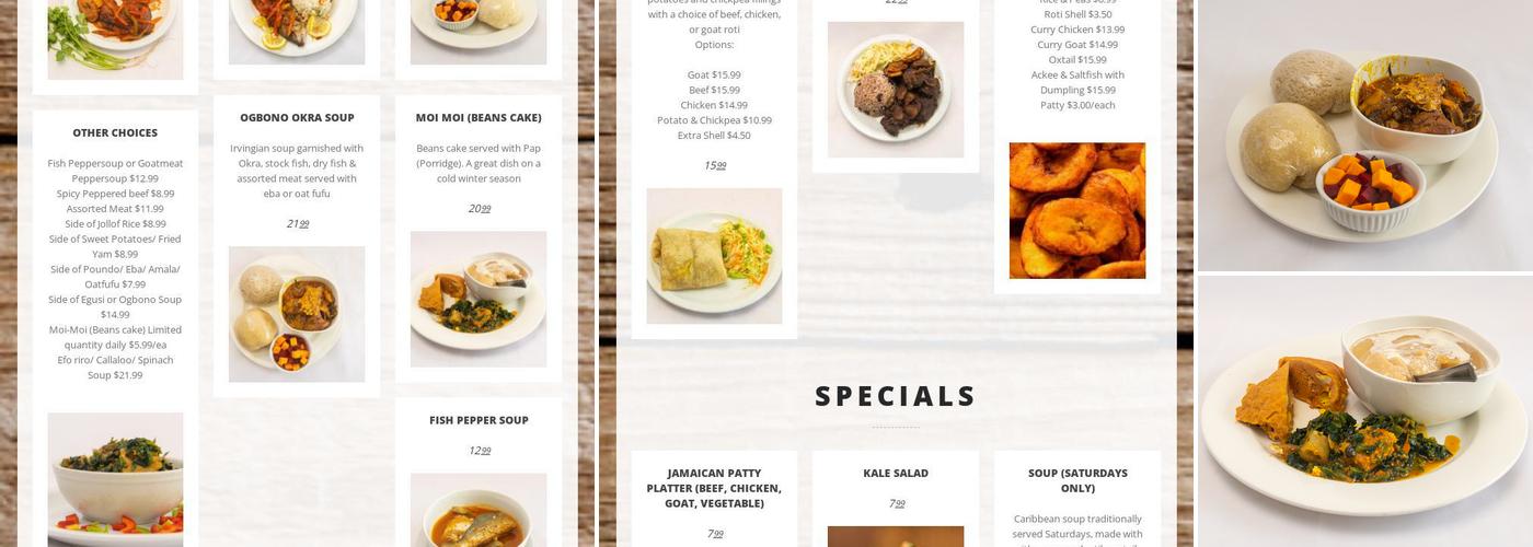 OB&O Afro-Caribbean Restaurant Menu