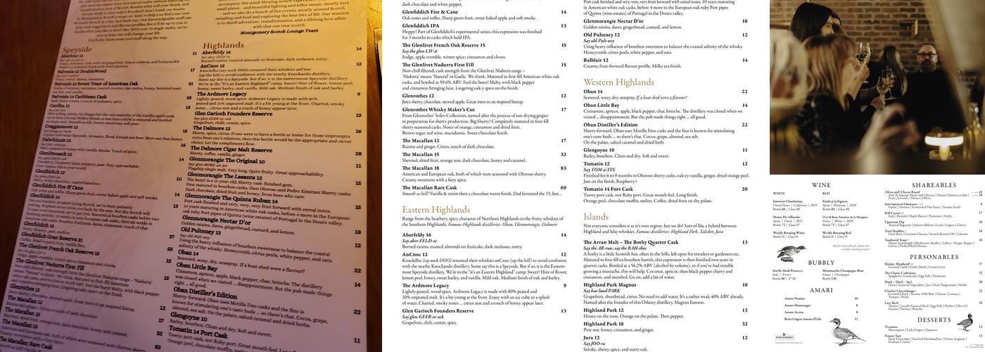 Montgomery Scotch Lounge Menu