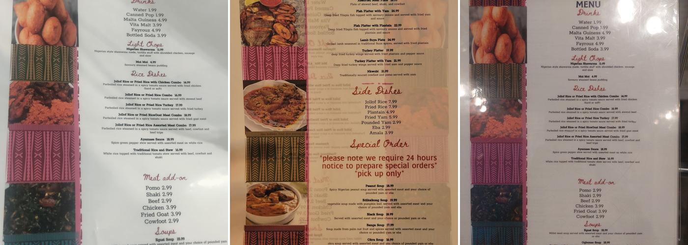 African Kitchen Menu