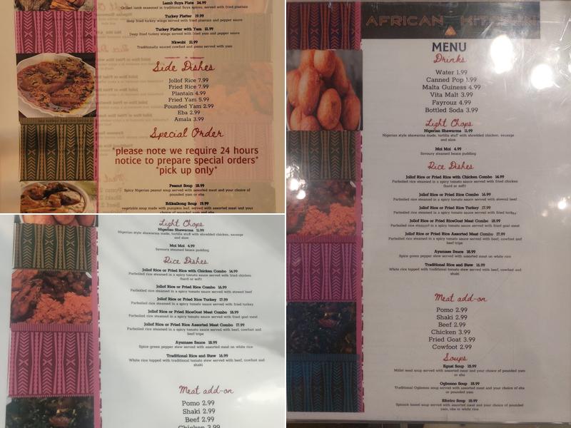 African Kitchen Menu