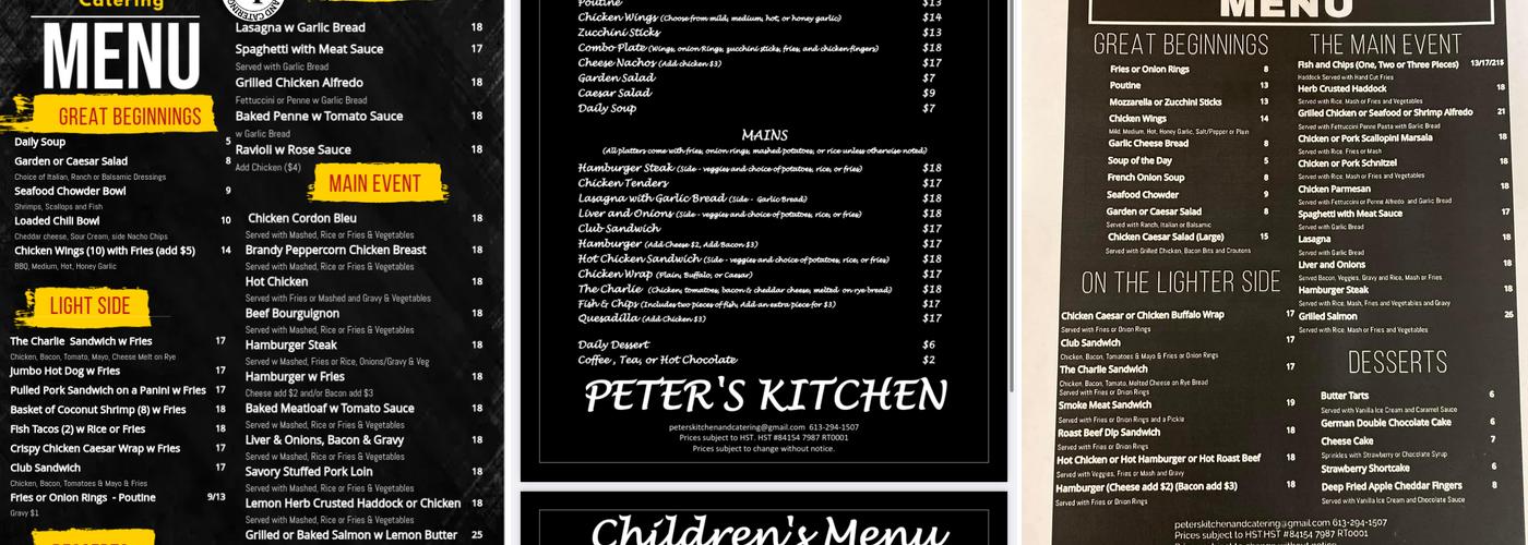 Peter's Kitchen and Catering Menu