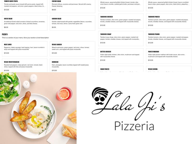 Lala Ji’s pizzeria Menu