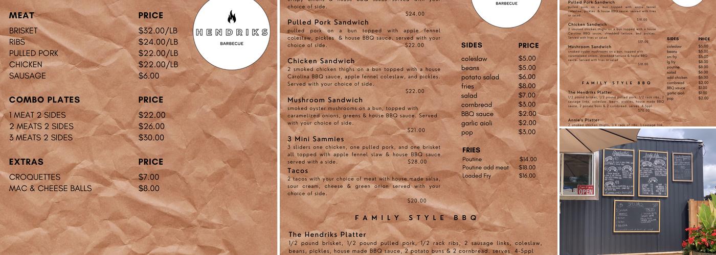 Hendriks Barbeque Menu