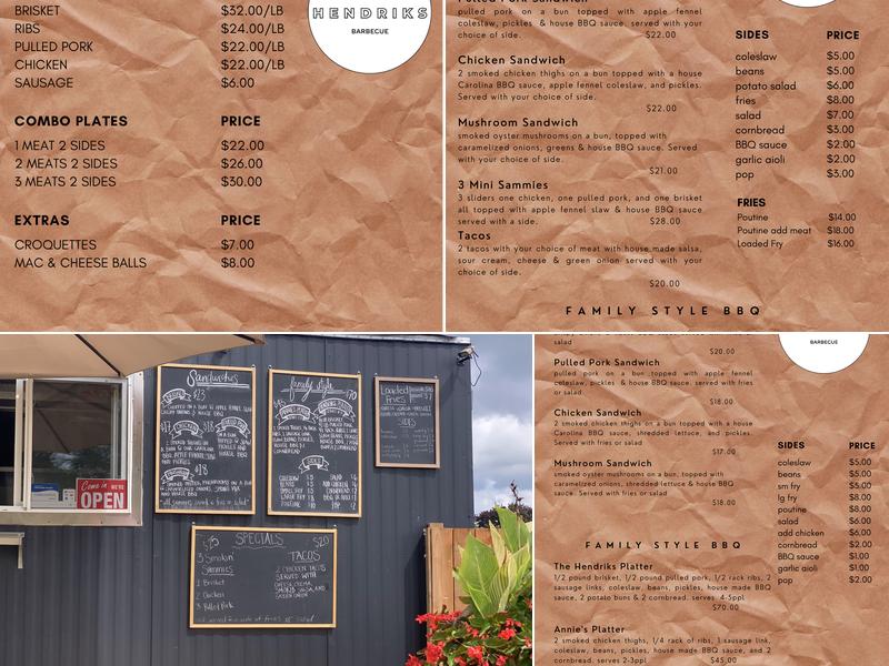 Hendriks Barbeque Menu