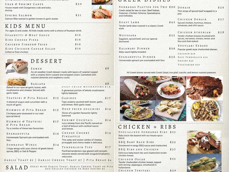 Sonbadas Steakhouse Prince Rupert Menu
