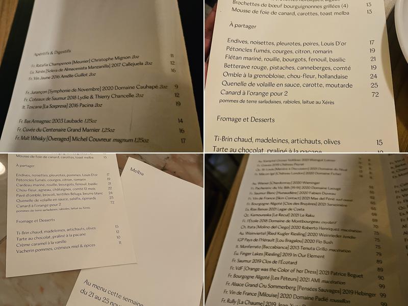 Restaurant Melba Menu