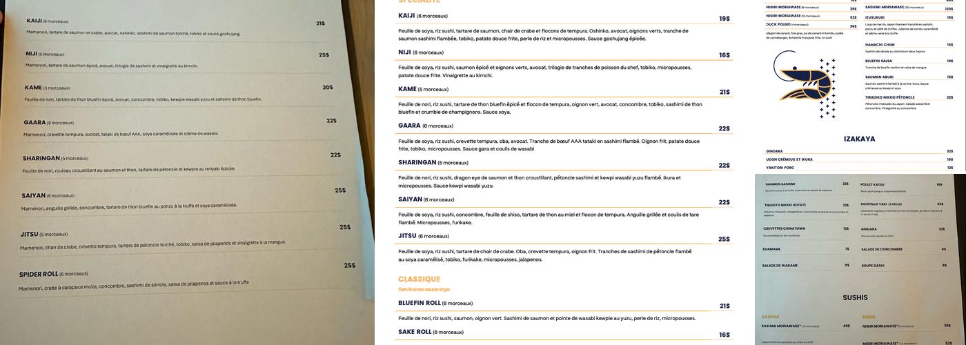 Kaiji Sushi et Izakaya Menu