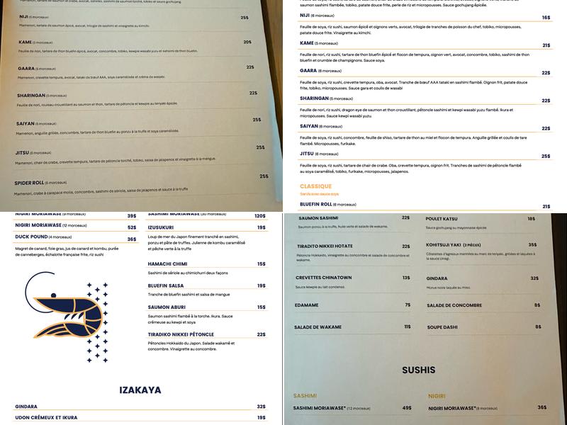 Kaiji Sushi et Izakaya Menu
