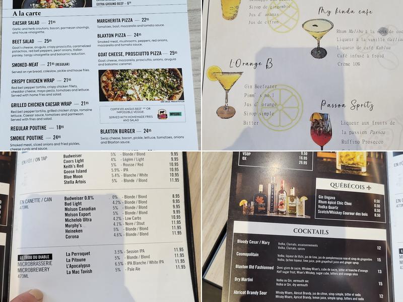 Blaxton Aéroport de Québec Menu