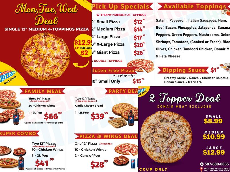 Cosmic Pizza & Donair Piper Crossing - Red Deer Menu