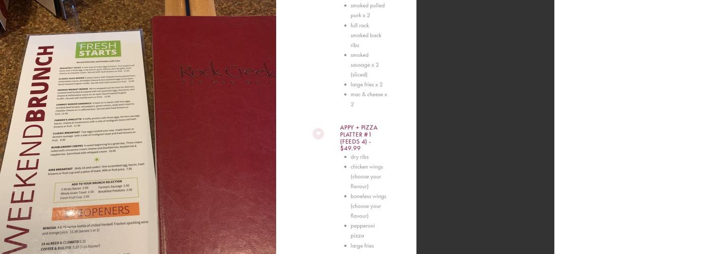 Rock Creek Tap and Grill Menu