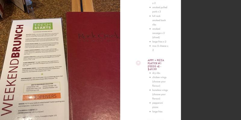 Rock Creek Tap and Grill Menu