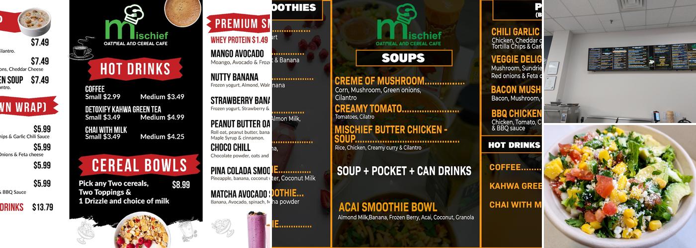 Mischief Oatmeal and Cereal Cafe Menu