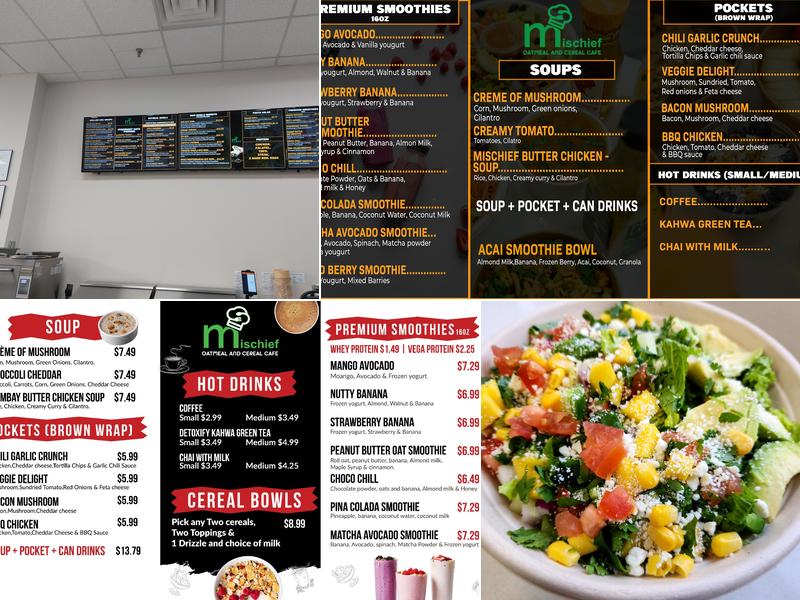 Mischief Oatmeal and Cereal Cafe Menu