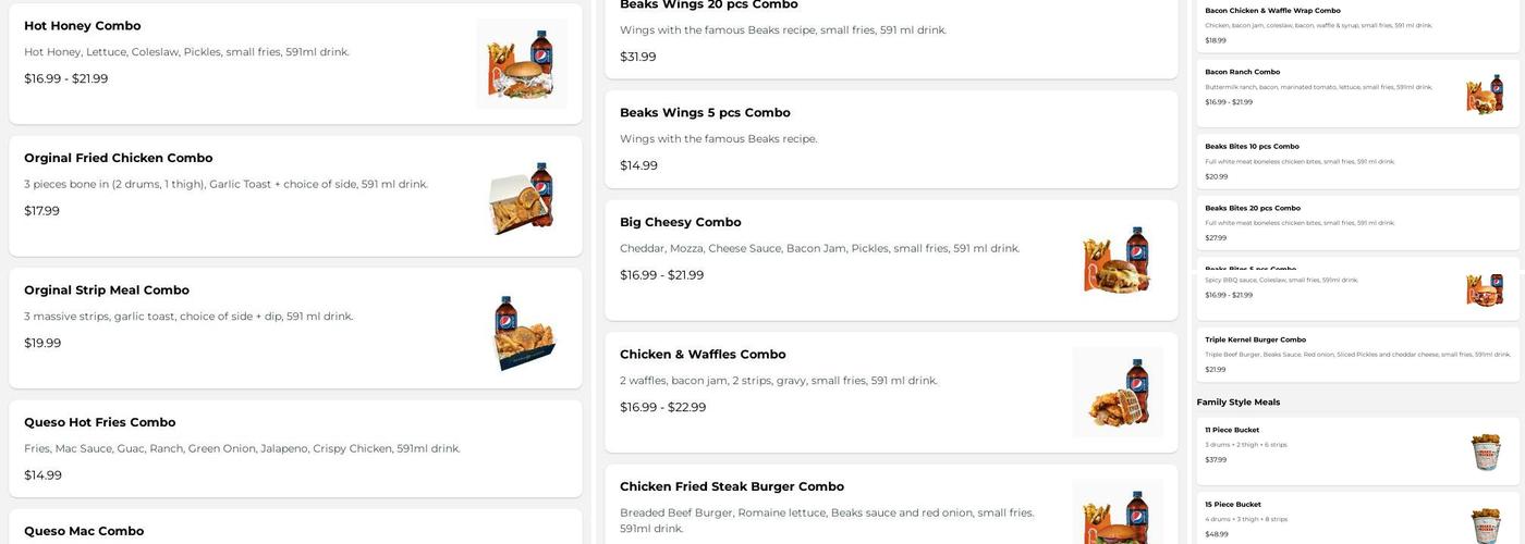 Beaks Chicken (West Regina) Menu