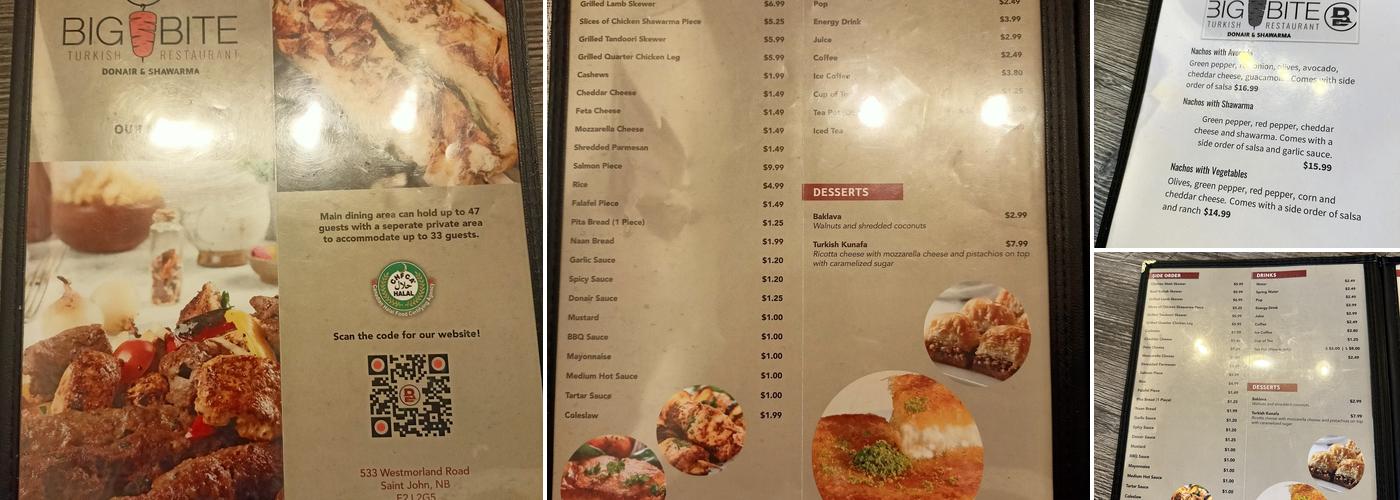 Turkish Big Bite Restaurant Menu