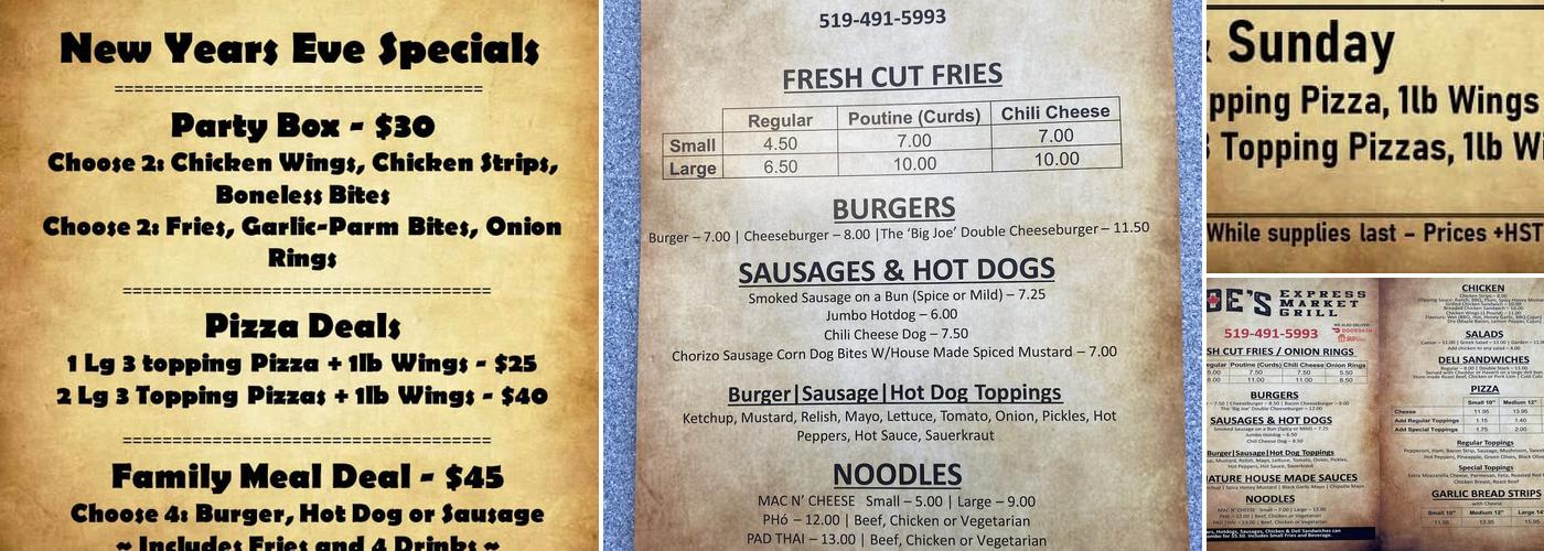 Joe’s Express Market Grill Menu